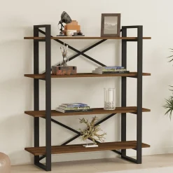 Librerie > Dmora Libreria Marrone Nero 5 Ripiani Installazione Libera 126x26x160h cm, Materiale Struttura in Metallo - Muggio Nero, Marrone