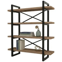 Librerie > Dmora Libreria Marrone Nero 5 Ripiani Installazione Libera 126x26x160h cm, Materiale Struttura in Metallo - Muggio Nero, Marrone