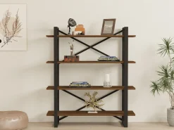 Librerie > Dmora Libreria Marrone Nero 5 Ripiani Installazione Libera 126x26x160h cm, Materiale Struttura in Metallo - Muggio Nero, Marrone