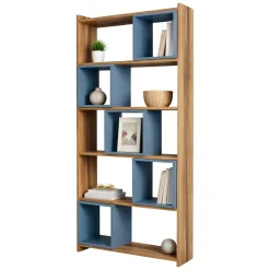 Libreria Marrone Noce blu Ardesia 4 Ripiani Installazione Libera 80x22x170h cm, Sfumatura Colore Struttura Noce - Policoro