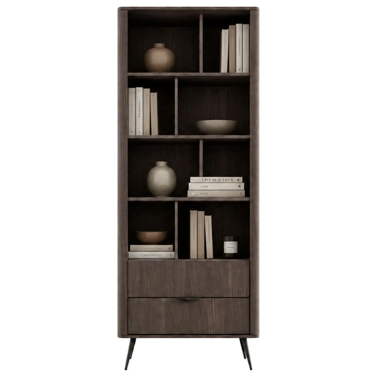 Librerie > Dmora Libreria 2 Cassetti 4 Ripiani 88x38x194h cm, con Piedini - Kada Marrone Noce