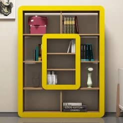 Librerie > Dmora Libreria Marrone Noce Giallo 8 Ripiani Installazione Libera 108x22x140h cm, Sfumatura Colore Struttura Noce - Caltrano Giallo, Marrone Noce