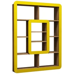 Librerie > Dmora Libreria Marrone Noce Giallo 8 Ripiani Installazione Libera 108x22x140h cm, Sfumatura Colore Struttura Noce - Caltrano Giallo, Marrone Noce