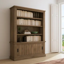 Libreria Marrone Noce Marrone Noce 3 Ripiani 2 Ante 122x40x203h cm, Installazione a Terra - Evandro