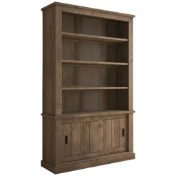 Libreria Marrone Noce Marrone Noce 3 Ripiani 2 Ante 122x40x203h cm, Installazione a Terra - Evandro