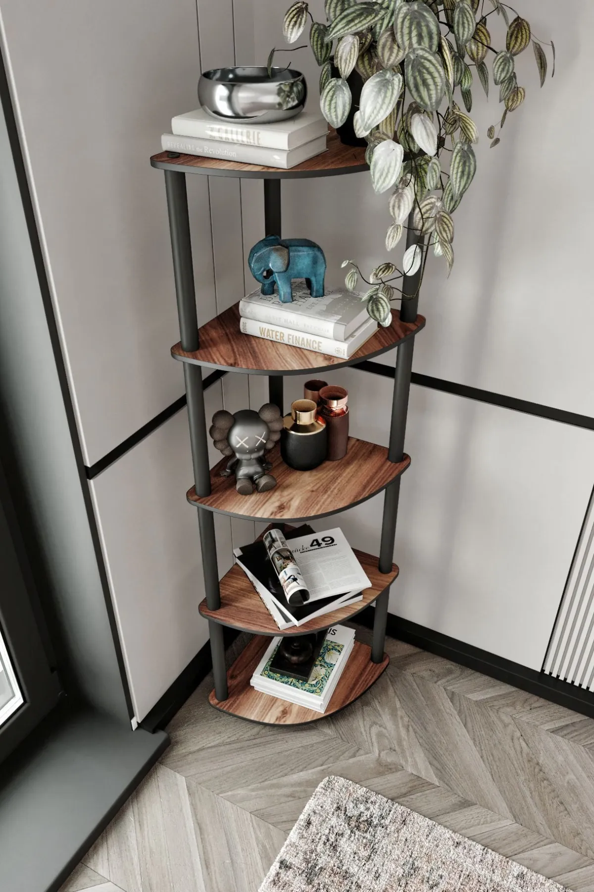 Librerie > Dmora Libreria Marrone Noce Nero 4 Ripiani Installazione Libera 34x34x139h cm, Sfumatura Colore Struttura Noce - Sessanio Nero, Marrone Noce