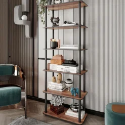 Librerie > Dmora Libreria Marrone Noce Nero 4 Ripiani Installazione Libera 63x30x150h cm, Utilizzabile Come Divisorio Locale - Pignone Nero, Marrone Noce