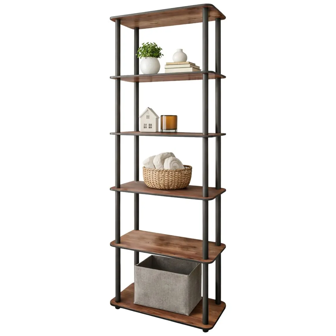 Libreria Marrone Noce Nero 4 Ripiani Installazione Libera 60x30x173h cm, Sfumatura Colore Struttura Noce - Nervina