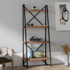 Librerie > Dmora Libreria Marrone Noce Nero 4 Ripiani Installazione Libera 66x32x150h cm, Utilizzabile Come Divisorio Locale - Framur Nero, Marrone Noce