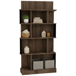 Librerie > Dmora Libreria Marrone Noce Nero 5 Ripiani Installazione Libera 160x26x160h cm, Utilizzabile Come Divisorio Locale - Perletto Nero, Marrone Noce