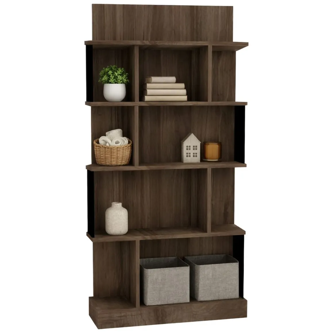 Libreria Marrone Noce Nero 4 Ripiani Installazione Libera 80x22x160h cm, Sfumatura Colore Struttura Noce - Pedara