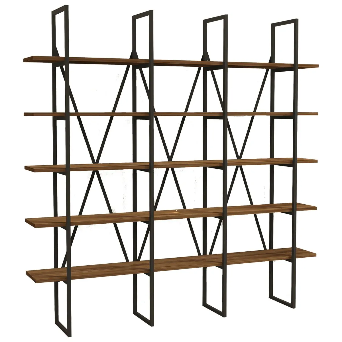 Librerie > Dmora Libreria Marrone Noce Nero 5 Ripiani Installazione Libera 160x26x160h cm, Utilizzabile Come Divisorio Locale - Perletto Nero, Marrone Noce