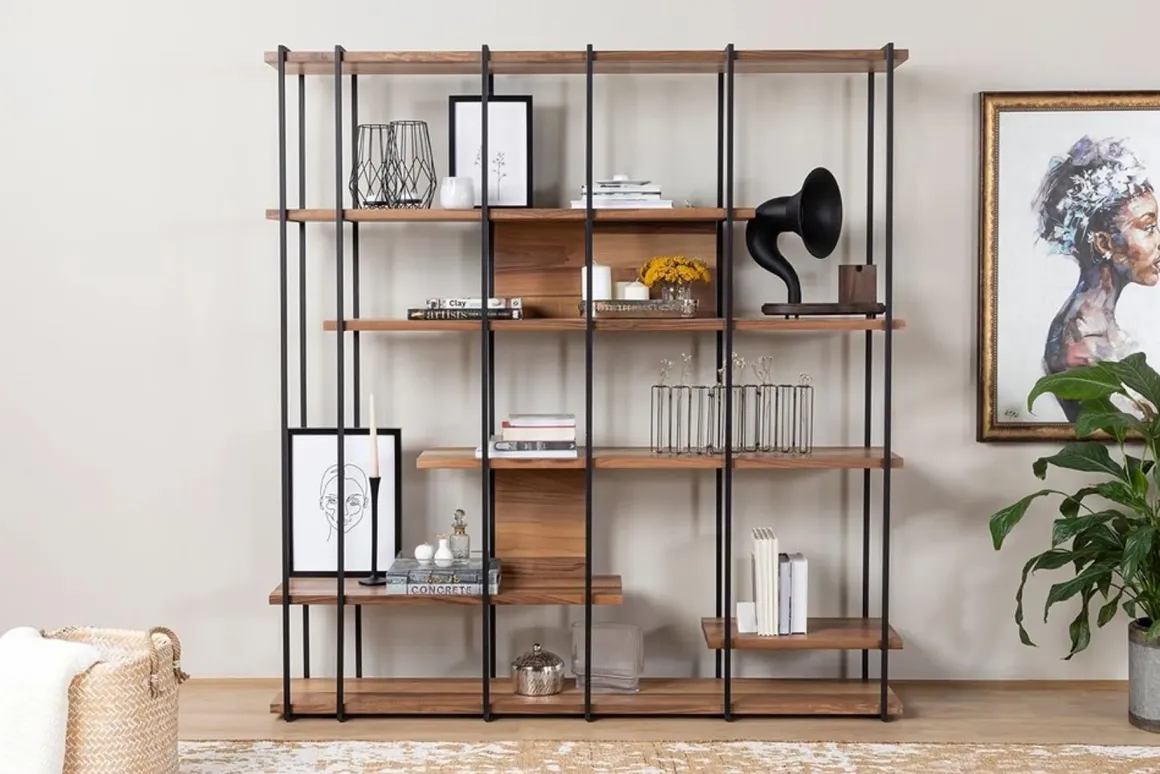 Libreria Marrone Noce Nero 5 Ripiani Installazione Libera 170x35x180h cm, Utilizzabile Come Divisorio Locale - Calogero