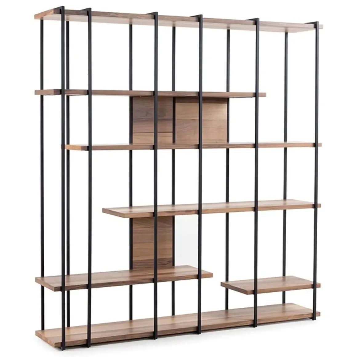 Libreria Marrone Noce Nero 5 Ripiani Installazione Libera 170x35x180h cm, Utilizzabile Come Divisorio Locale - Calogero