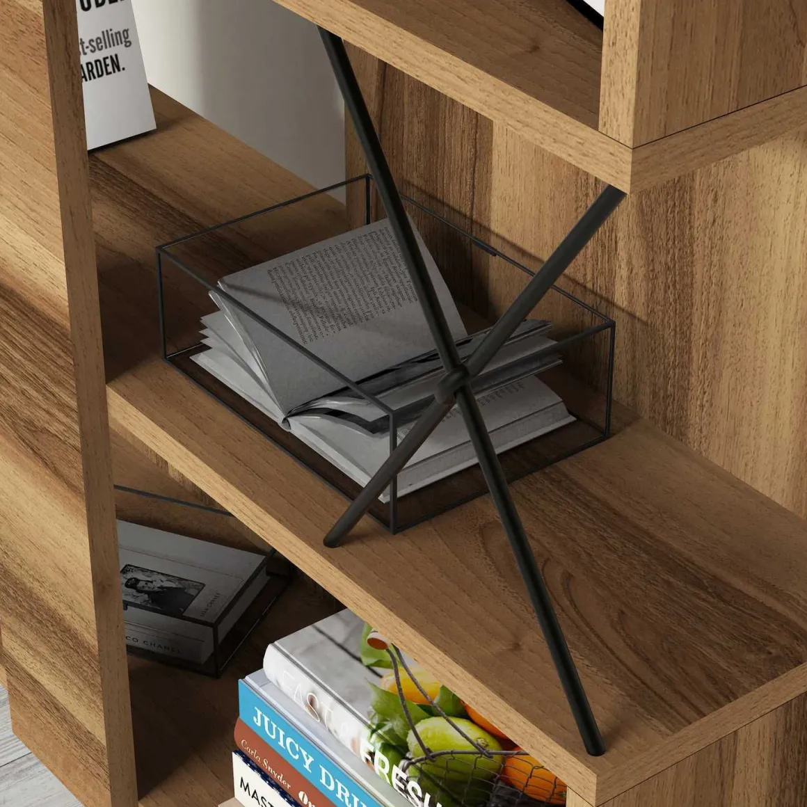 Libreria Marrone Noce 10 Ripiani Installazione Libera 90x22x167h cm, Struttura Verticale - Campagna