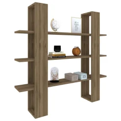 Libreria Marrone Noce 3 Ripiani Installazione Libera 120x23x120h cm, Struttura Verticale - Marenzo