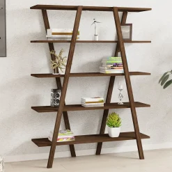 Libreria Marrone Noce 4 Ripiani Installazione Libera 115x30x144h cm, Struttura Verticale - Soragna