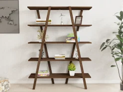Libreria Marrone Noce 4 Ripiani Installazione Libera 115x30x144h cm, Struttura Verticale - Soragna