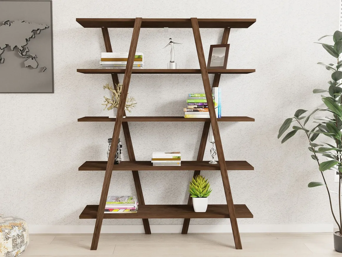Libreria Marrone Noce 4 Ripiani Installazione Libera 115x30x144h cm, Struttura Verticale - Soragna