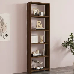 Libreria Marrone Noce 5 Ripiani Installazione Libera 50x20x160h cm, Struttura Verticale - Burcei