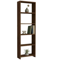Libreria Marrone Noce 5 Ripiani Installazione Libera 50x20x160h cm, Struttura Verticale - Burcei