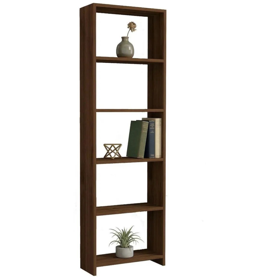 Libreria Marrone Noce 5 Ripiani Installazione Libera 50x20x160h cm, Struttura Verticale - Burcei