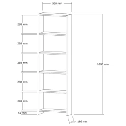 Libreria Marrone Noce 5 Ripiani Installazione Libera 50x20x160h cm, Struttura Verticale - Burcei