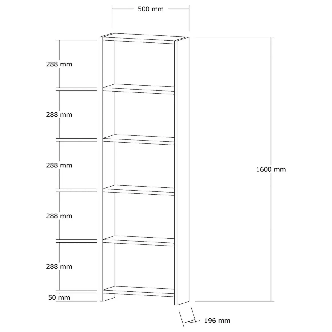 Libreria Marrone Noce 5 Ripiani Installazione Libera 50x20x160h cm, Struttura Verticale - Burcei