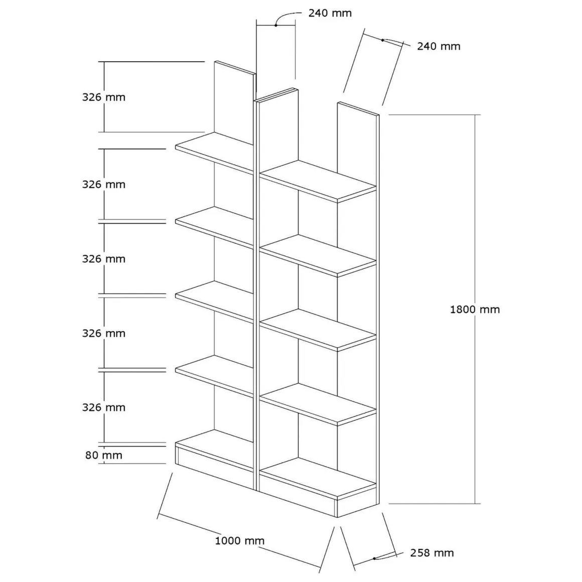 Libreria Marrone Noce 8 Ripiani Installazione Libera 100x26x187h cm, Struttura Verticale - Noasca