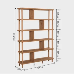 Libreria Marrone Quercia 5 Ripiani Installazione a Terra 120x28x168.5h cm, Sfumatura Colore Struttura Quercia - Amatrice