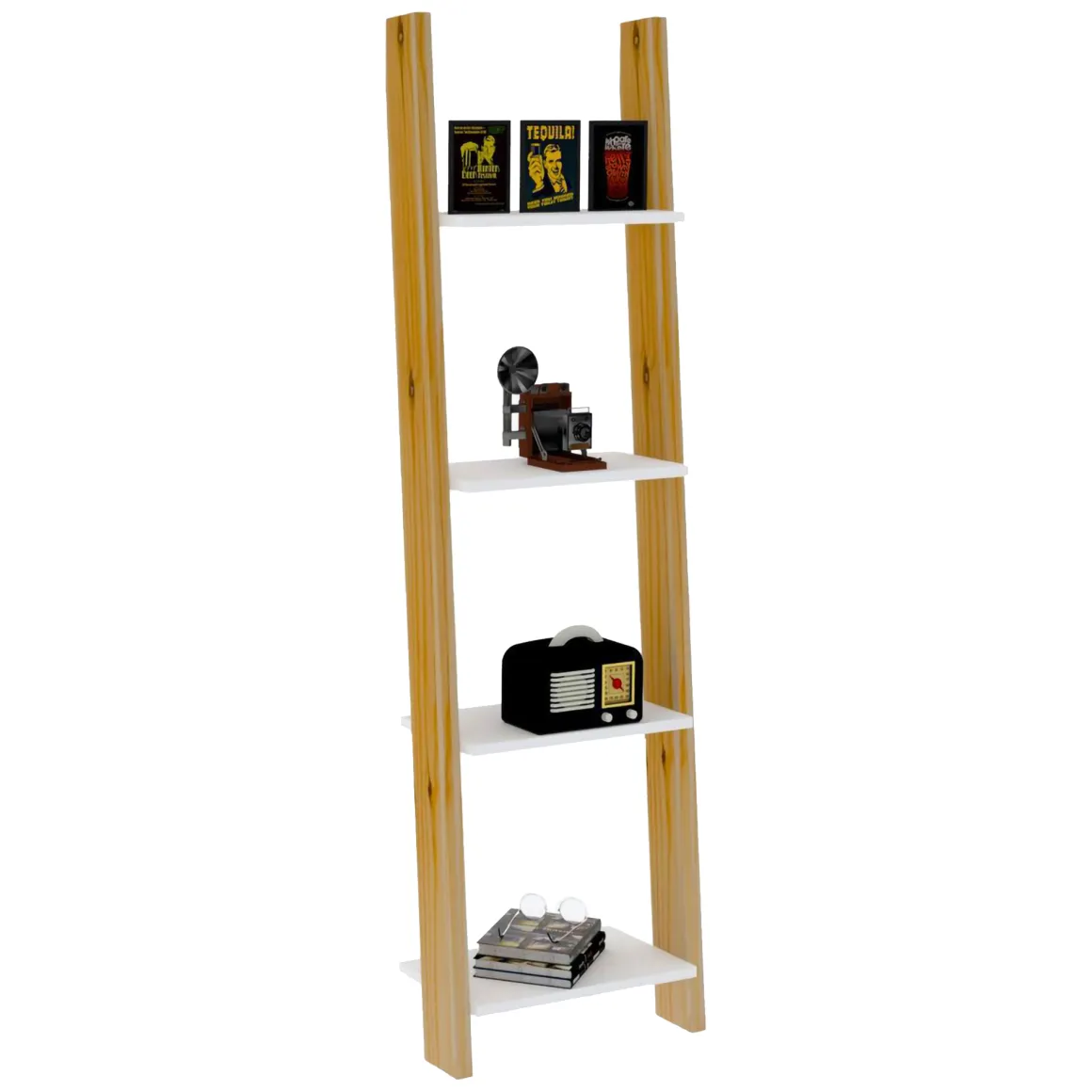 Libreria Marrone Rovere Bianco 4 Ripiani Installazione Libera 49x25x170h cm, Sfumatura Colore Struttura Rovere - Nembro