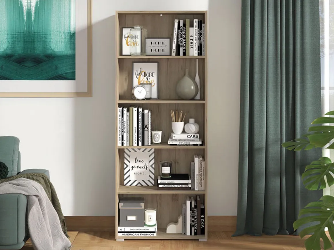 Librerie > Dmora Libreria 5 Ripiani Installazione a Terra 70x24.5x211.5h cm, Sfumatura Colore Struttura Rovere Grigio - Pramollo Marrone Rovere grigio