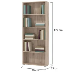 Librerie > Dmora Libreria 5 Ripiani Installazione a Terra 70x24.5x211.5h cm, Sfumatura Colore Struttura Rovere Grigio - Pramollo Marrone Rovere grigio