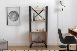 Libreria Marrone Rovere Nero 2 Ripiani 2 Ante 64x32x160h cm, Installazione Libera - Cicciano