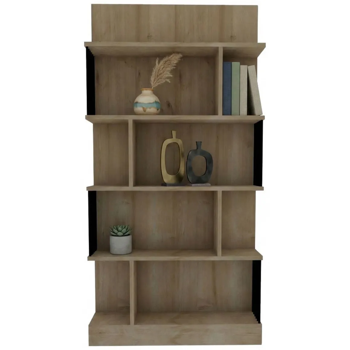 Libreria Marrone Rovere Nero 4 Ripiani Installazione Libera 80x22x160h cm, Sfumatura Colore Struttura Rovere - Pedara