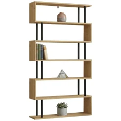 Libreria Marrone Rovere Nero 5 Ripiani Installazione Libera 90x22x163h cm, Sfumatura Colore Struttura Rovere - Stio