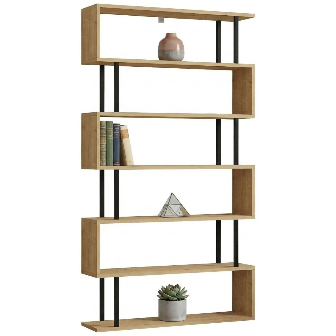 Librerie > Dmora Libreria Marrone Rovere Nero 5 Ripiani Installazione Libera 90x34x180h cm, Sfumatura Colore Struttura Rovere - Mongiana Nero, Marrone Rovere