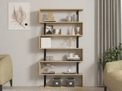 Librerie > Dmora Libreria Marrone Rovere Nero 5 Ripiani Installazione Libera 90x34x180h cm, Sfumatura Colore Struttura Rovere - Mongiana Nero, Marrone Rovere
