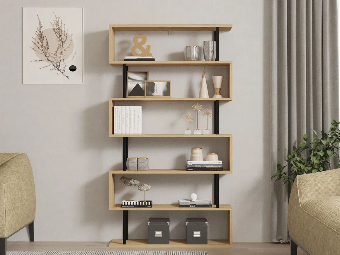 Librerie > Dmora Libreria Marrone Rovere Nero 5 Ripiani Installazione Libera 90x34x180h cm, Sfumatura Colore Struttura Rovere - Mongiana Nero, Marrone Rovere