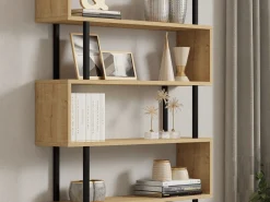 Librerie > Dmora Libreria Marrone Rovere Nero 5 Ripiani Installazione Libera 90x34x180h cm, Sfumatura Colore Struttura Rovere - Mongiana Nero, Marrone Rovere