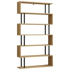 Librerie > Dmora Libreria Marrone Rovere Nero 5 Ripiani Installazione Libera 90x34x180h cm, Sfumatura Colore Struttura Rovere - Mongiana Nero, Marrone Rovere