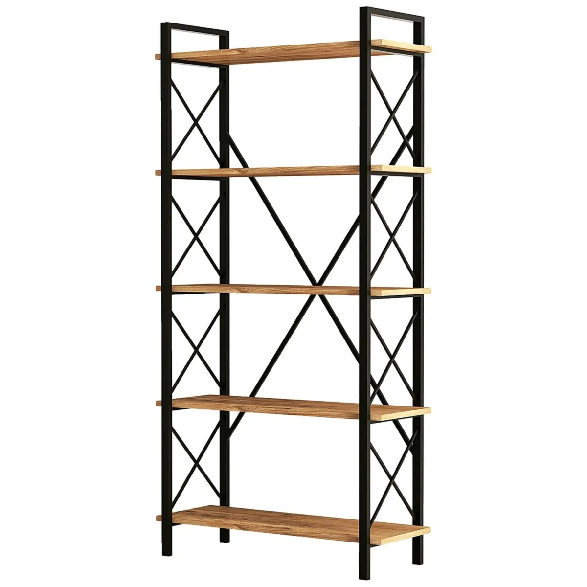 Librerie > Dmora Libreria Marrone Rovere Nero 5 Ripiani Installazione Libera 90x34x180h cm, Sfumatura Colore Struttura Rovere - Mongiana Nero, Marrone Rovere