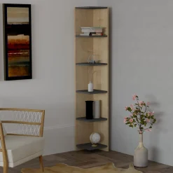 Libreria Marrone Rovere Nero Antracite 5 Ripiani Installazione Libera 25x25x160h cm, Sfumatura Colore Struttura Rovere - Tufillo
