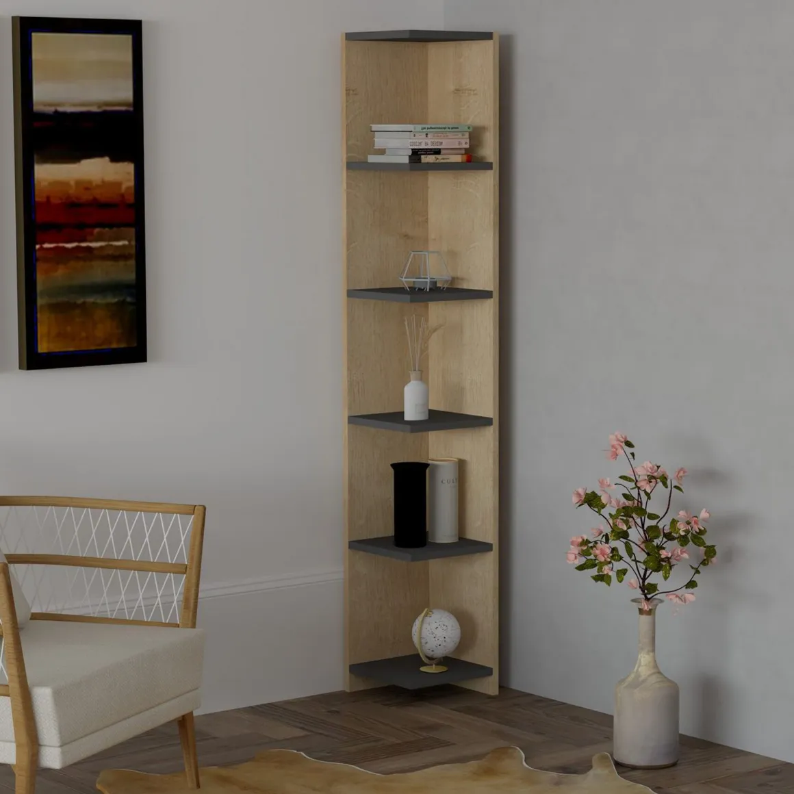 Librerie > Dmora Libreria Marrone Rovere Nero Antracite 8 Ripiani Installazione Libera 90x25x172h cm, Sfumatura Colore Struttura Rovere - Cergnago Nero Antracite, Marrone Rovere