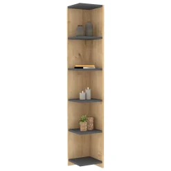 Libreria Marrone Rovere Nero Antracite 5 Ripiani Installazione Libera 25x25x160h cm, Sfumatura Colore Struttura Rovere - Tufillo