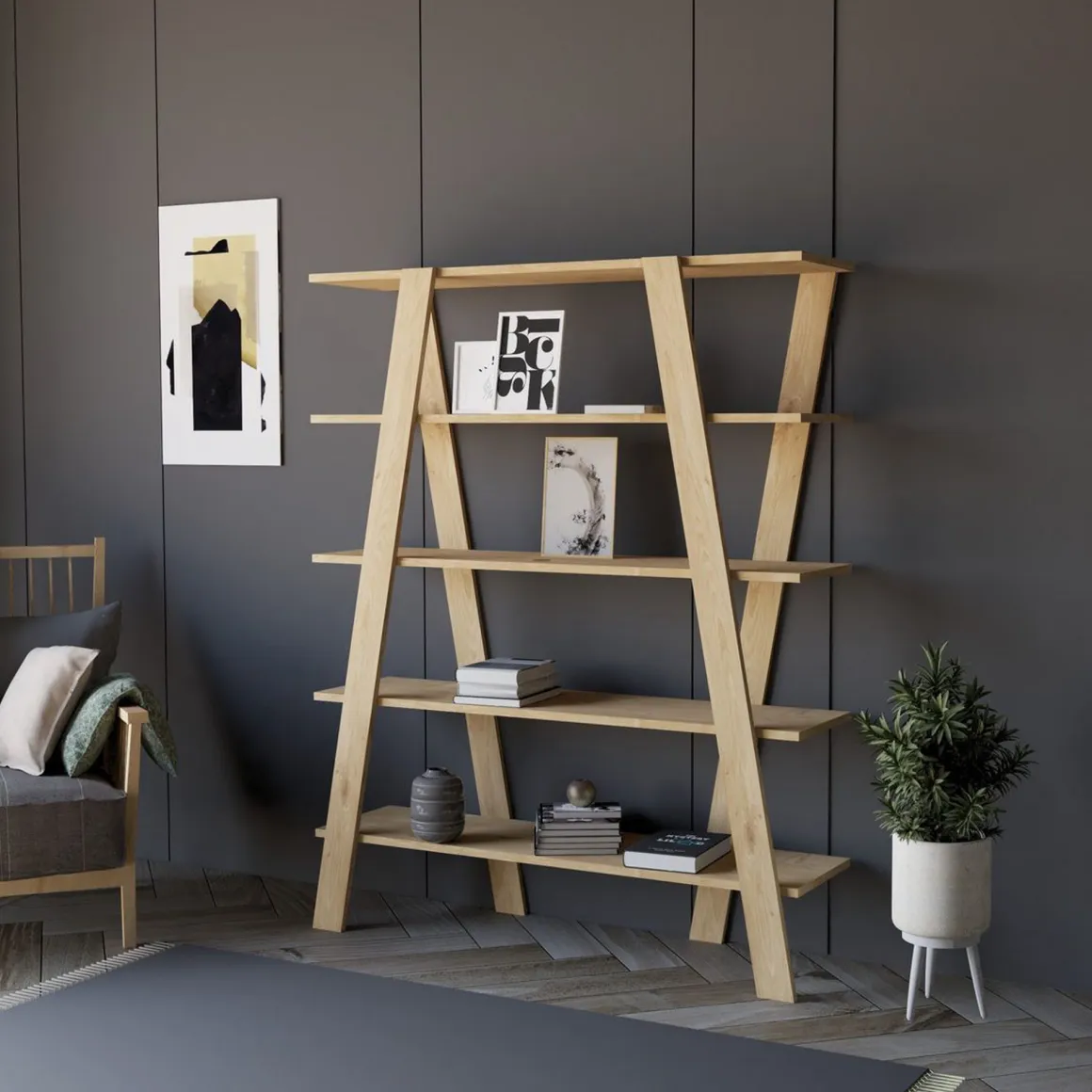 Librerie > Dmora Libreria 4 Ripiani Installazione Libera 30x25x170h cm, Struttura Verticale - Cesio Marrone Rovere