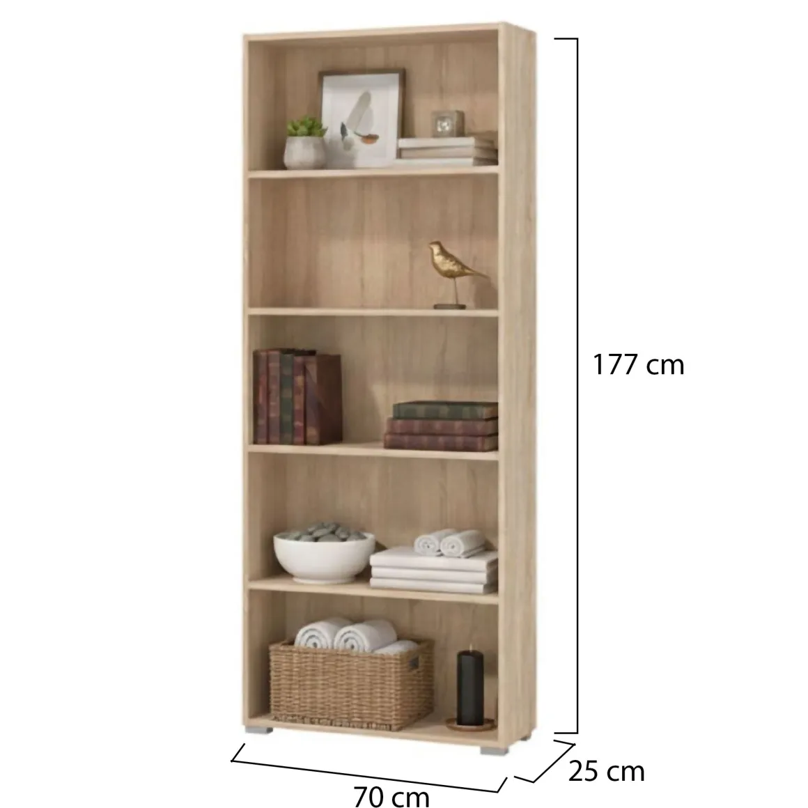 Libreria Marrone Rovere 4 Ripiani Installazione a Terra 70x24.5x176.5h cm, Sfumatura Colore Struttura Rovere - Urgnano