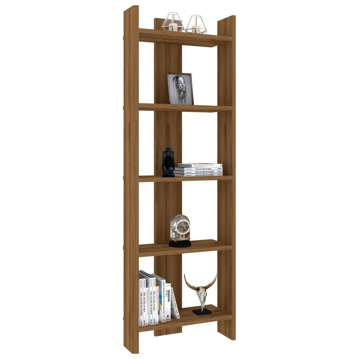 Librerie > Dmora Libreria 5 Ripiani Installazione Libera 64x30x180h cm, Struttura Verticale - Mantello Marrone Rovere