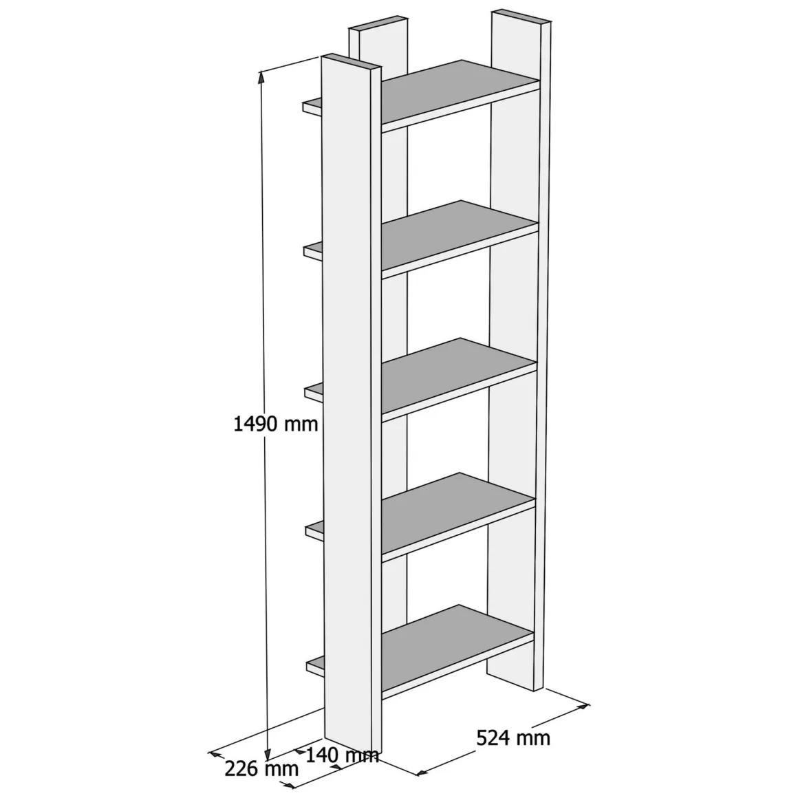Librerie > Dmora Libreria 5 Ripiani Installazione Libera 64x30x180h cm, Struttura Verticale - Mantello Marrone Rovere
