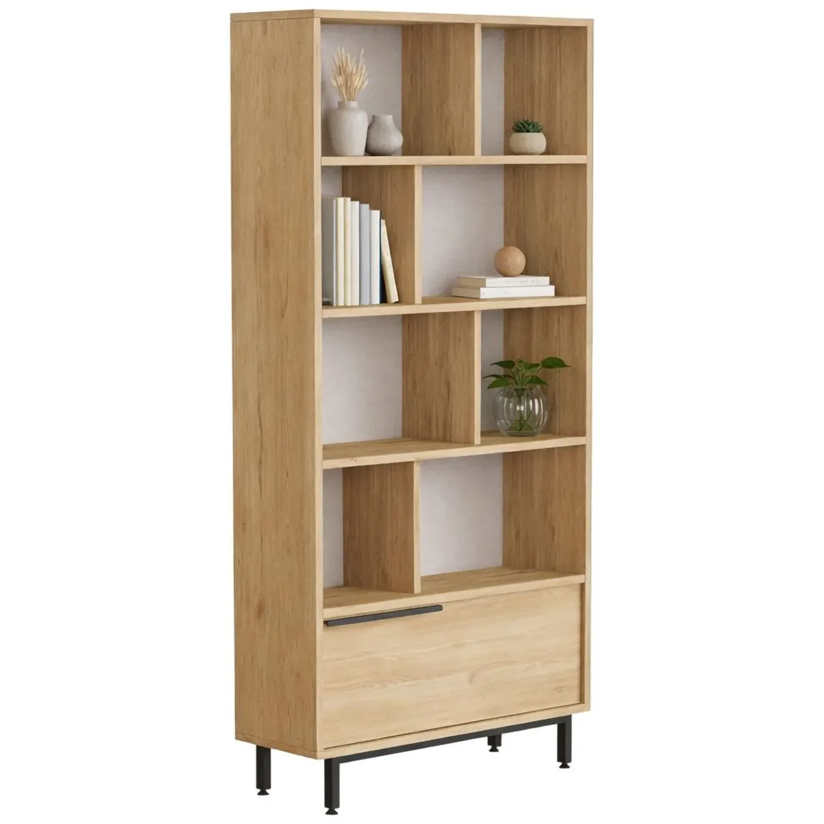 Librerie > Dmora Libreria 9 Ripiani Installazione Libera 45x20x150h cm, Struttura Verticale - Mortara Marrone Rovere